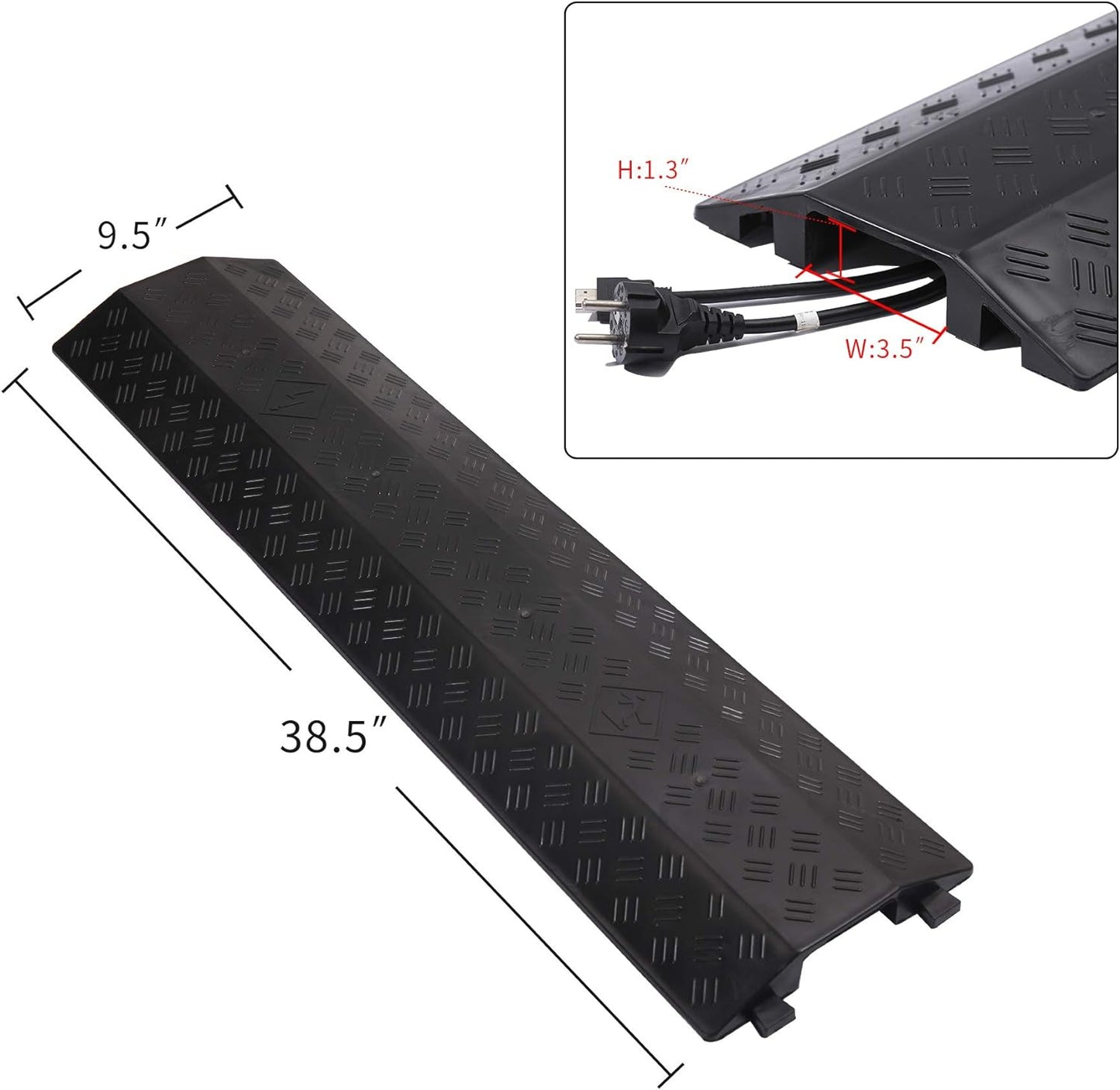 Medium 2 Pack - Floor Cord Cover Cord Protector Drop Over Drop Trak Cable Ramp for Office Warehouse - Black