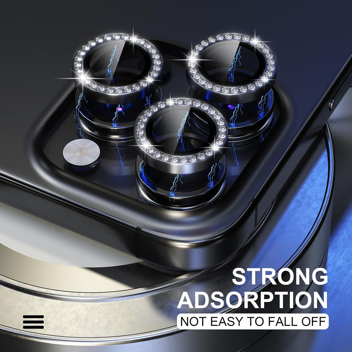 Choiche Compatible for iPhone 15 Pro/iPhone 15 Pro Max Camera Lens Protector Bling, 9H Tempered Glass Camera Cover Screen Protector Metal Ring Decoration Accessories (Diamond-Black)