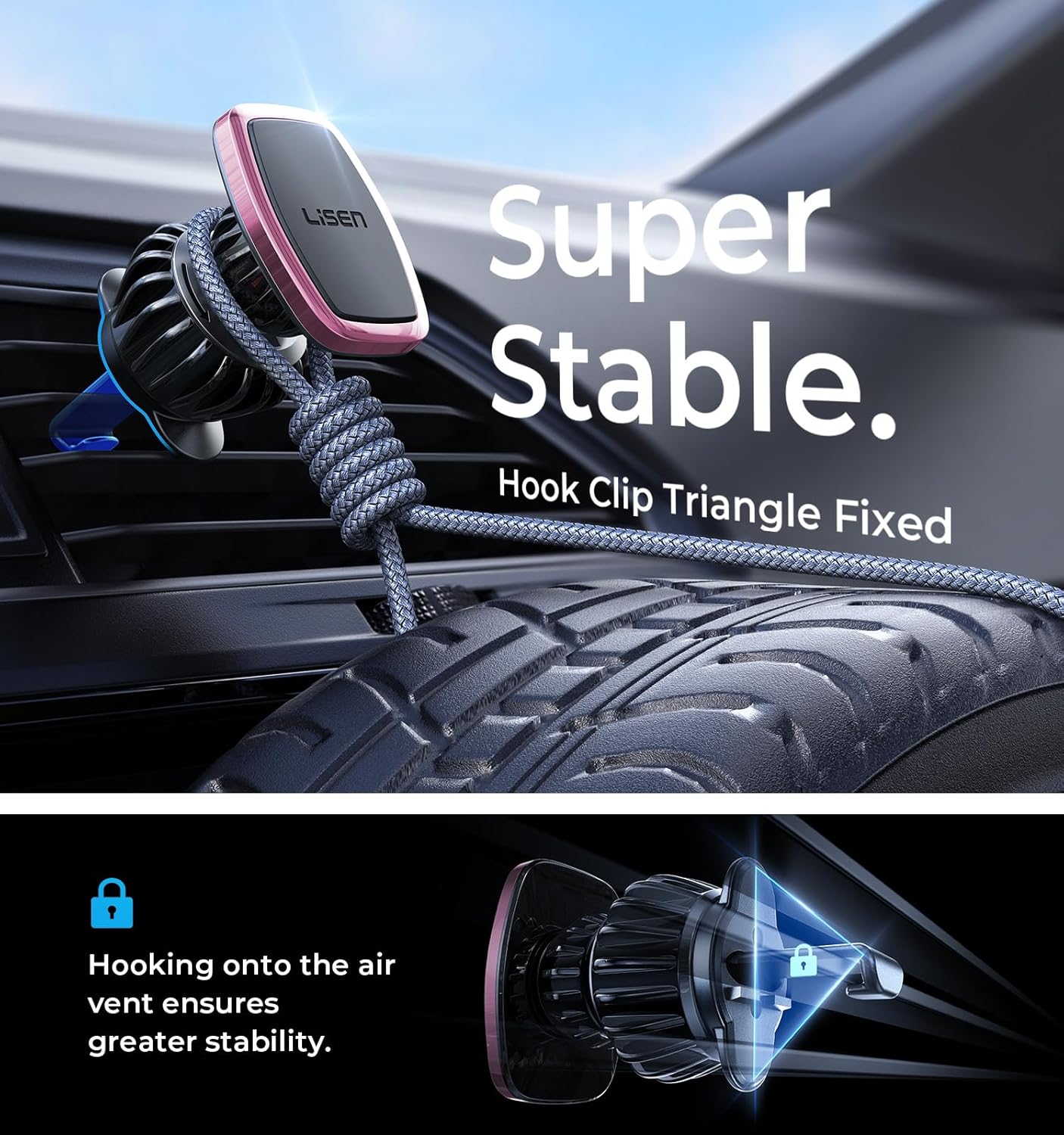 LISEN Magnetic Phone Holder for Car, [Easily Install] Car Phone Holder Mount [6 Strong Magnets] Cell Phone Holder for Car [Case Friendly] iPhone Car Holder Blue LV633