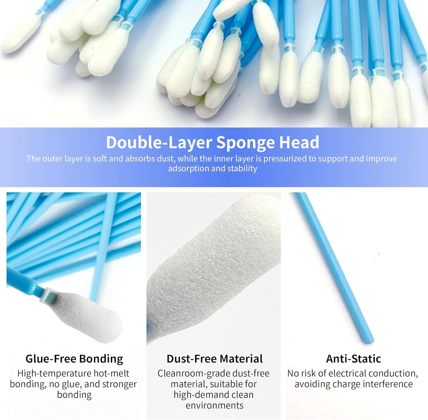 100 Pcs Solvent Resistant Professional Lint Free Swabs, 6.37" Long Handle Foam Swabs for Electronics, Camera Sensors, Printers, Optical Lenses