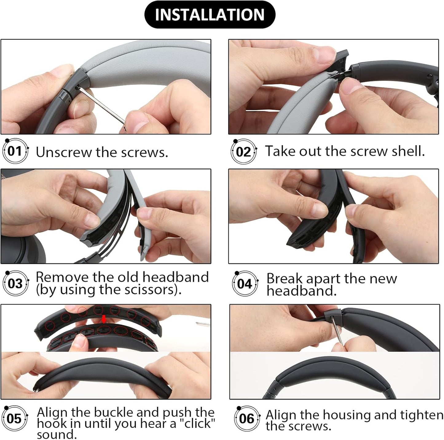 Headband Pad for Bose QuietComfort QC45 QC35II QC35 Headband Cushion Cover with Protein Leather& Memory Foam (Black)