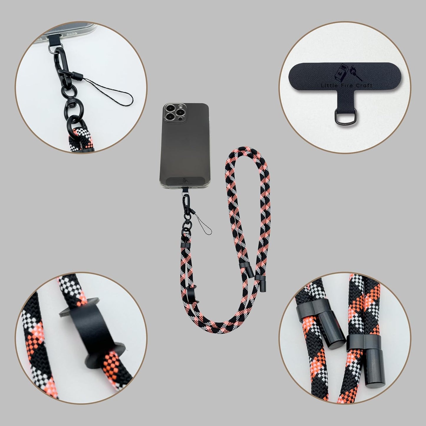 Adjustable Cell Phone Lanyard Crossbody Smartphone Strap Soft Rope Phone Lanyard for Around the Neck Holder (Orange/Black)