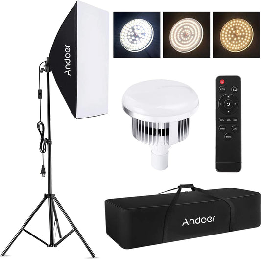 Andoer Softbox Photography Lighting Kit Studio Light, Bi-Color Dimmable 85W Soft Box Studio Output Lighting, with 3 Color Temperature Continuous Lighting Kit for Portrait Video,Advertising Shooting