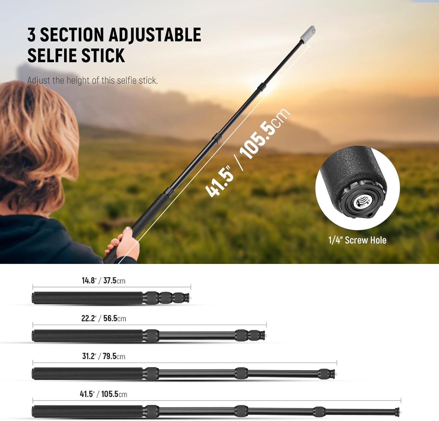 NEEWER Motorcycle Camera Mount Kit, Bicycle Handlebar Invisible Selfie Stick with Dual Ball Heads, Super Clamps, Action Camera Adapter Compatible with GoPro Insta360 DJI AKASO Action Cameras, GP-30