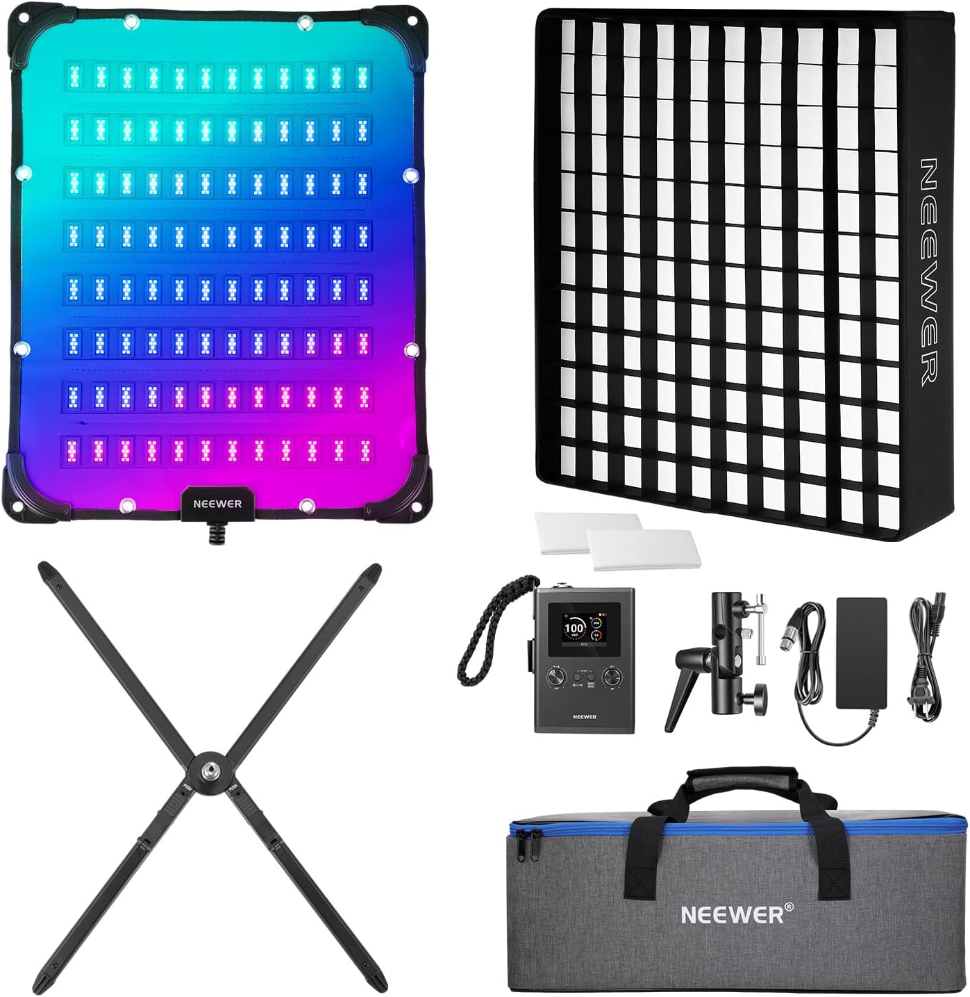 NEEWER 115W Flexible LED Video Light, Studio RGB Panel Light Mat Kit with Softbox APP/2.4G/DMX Control 2500K-10000K 14700lx/0.5m CRI96+, Key Lighting for Photography Streaming Video Recording, FL100C