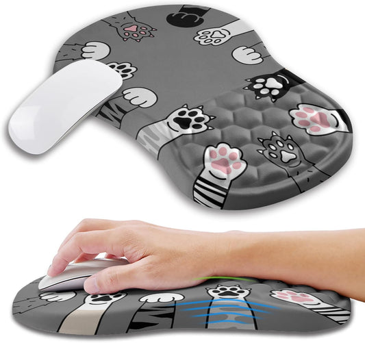 Ergonomic Mouse Pad Wrist Support with Memory Foam Massage Bulge, Carpal Tunnel Pain Relief Mousepad Wrist Rest for Mouse(12x8 inch, Paw)