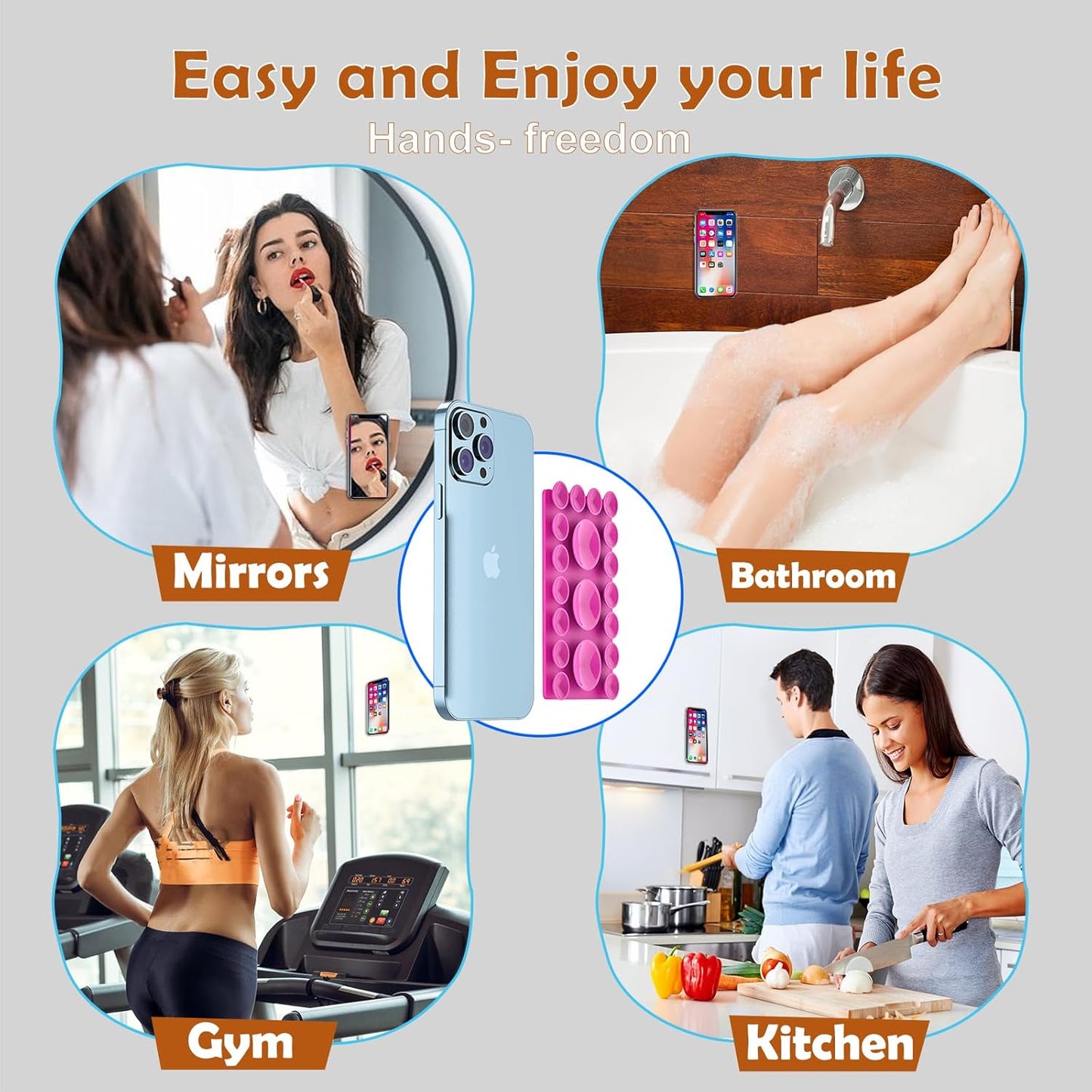 2024 Upgrade 2PCS Silicone Suction Cup Phone Case Adhesive Mount,Adhesive Grip, Sticky Suction Cup Phone Holder & Suction Phone case Holder TikTok & Selfies (Hot Pink, 3+16 Single Sided)