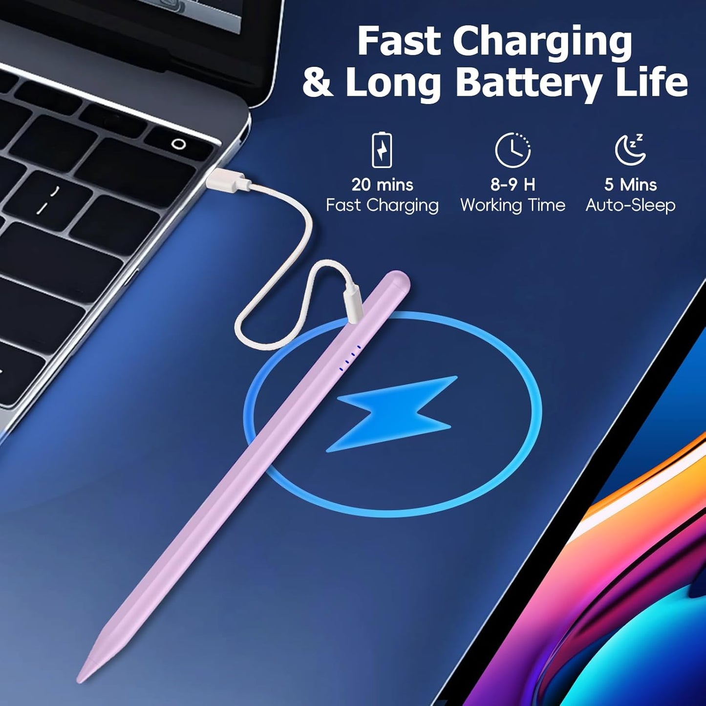 Stylus Pen for iPad (2018-2025),20 Mins Fast Charge for Pad Pencil with Tilt Sensitivity & Palm Rejection,Compatible with iPad 6/7/8/9/10/A16, Air3/4/5/M2/M3, Mini5/6, Pro 11"/12.9"/M4,Pink