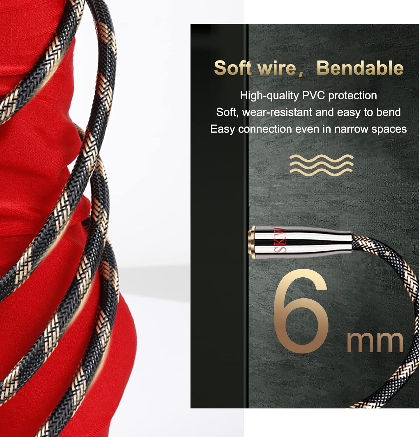 SKW Optical Digital Audio Toslink Cable Home Theater Fiber Optic Male to Male Gold Plated S/PDIF Cables - Copper Connectors, High-Reinforced Transparent Polymer Core, Nylon Braided 16.4ft(5M)