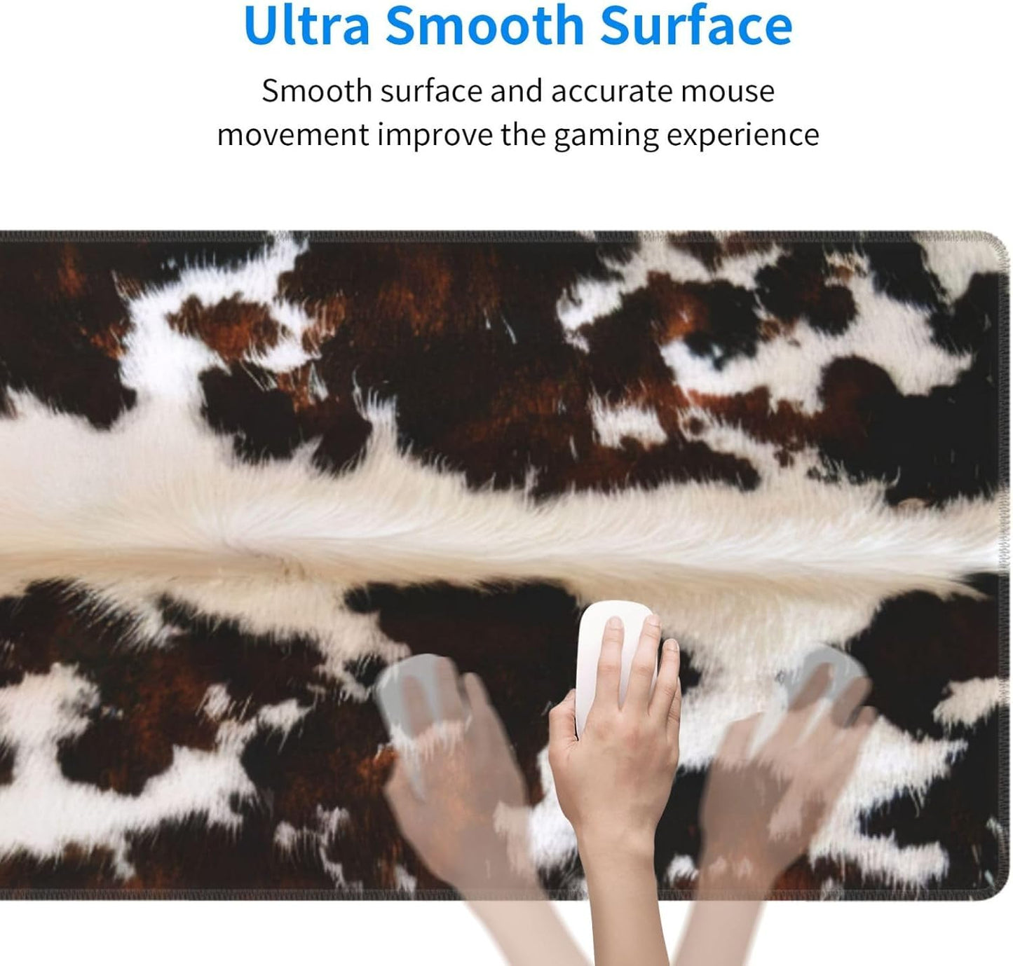 Gaming Mouse Pad, Large Non-Slip Rubber Base Mousepad, Keyboard Mouse Mat, Desk Pad with Stitched Edges, 31.5x11.8inch, Brown Cowhide