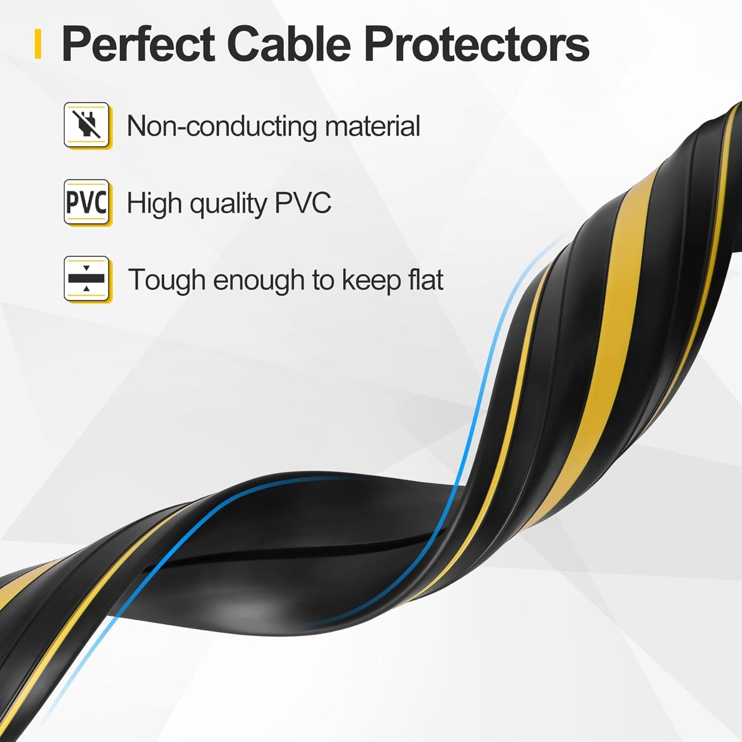 Floor Cord Cover 4.1Ft 2Pcs Heavy Duty PVC Floor Cable Protector Electric Cord Hider Cable Management Floor Strip Extension Cord Covers Cable Raceway for Wires on Floor Inner Channel 1.36" W x 0.43" H