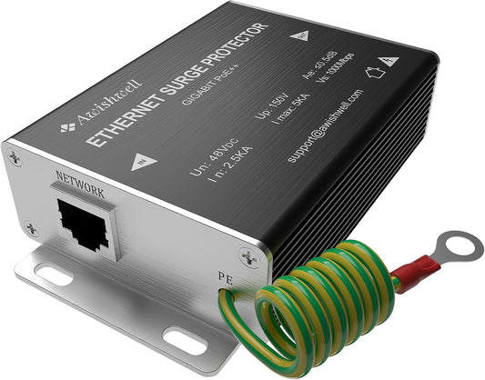 Ethernet Surge Protector Gigabit, Ethernet Lightning Arrestor PoE++ 802.3af/at/bt-RJ45 Lightning Suppressor-SPD with PTC/Gas Discharge Tube/Mounting Flange-1000Mbps,1Pack