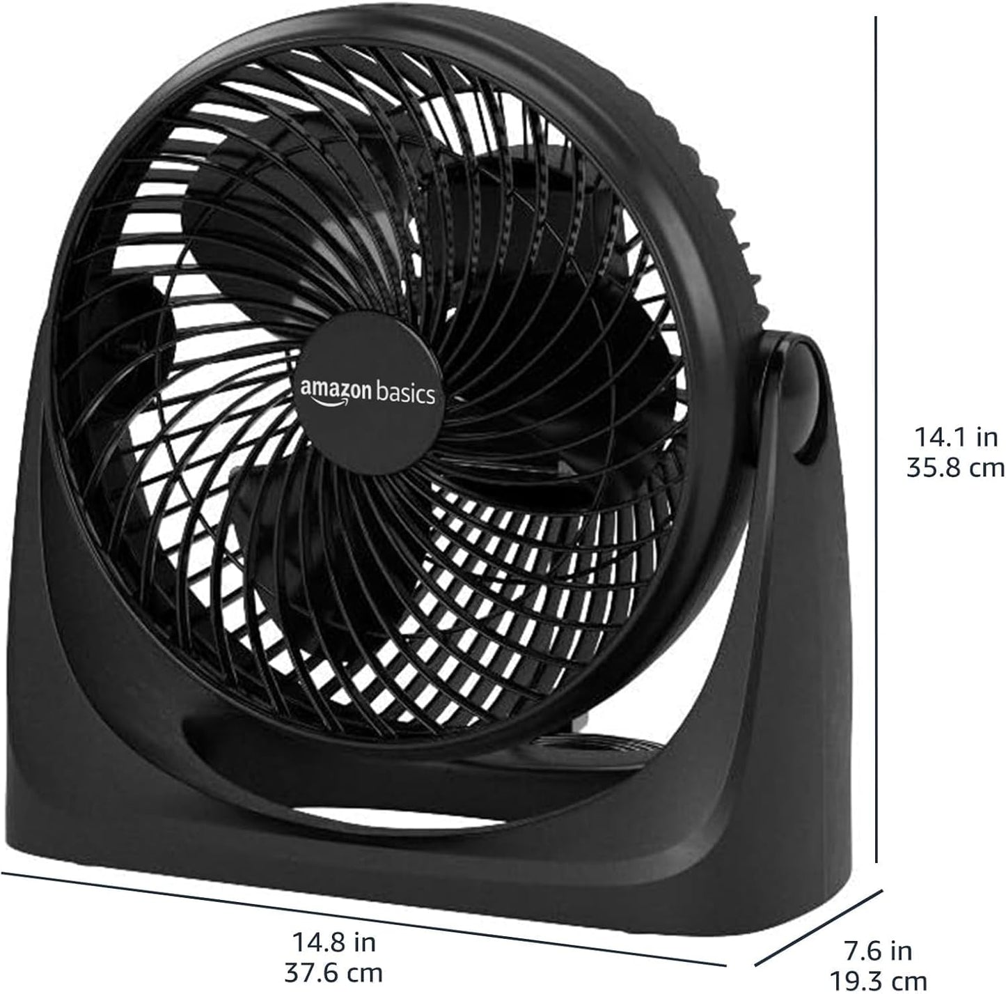 Amazon Basics Air Circulator Fan, Desk Fan for Bedroom, Home and Office, With 90-Degree Tilt Head, 3 Speed Settings, Lightweight (4.2 LBS), 70 Watts, Black, 14.8"Wx7.6"Dx14.1"H