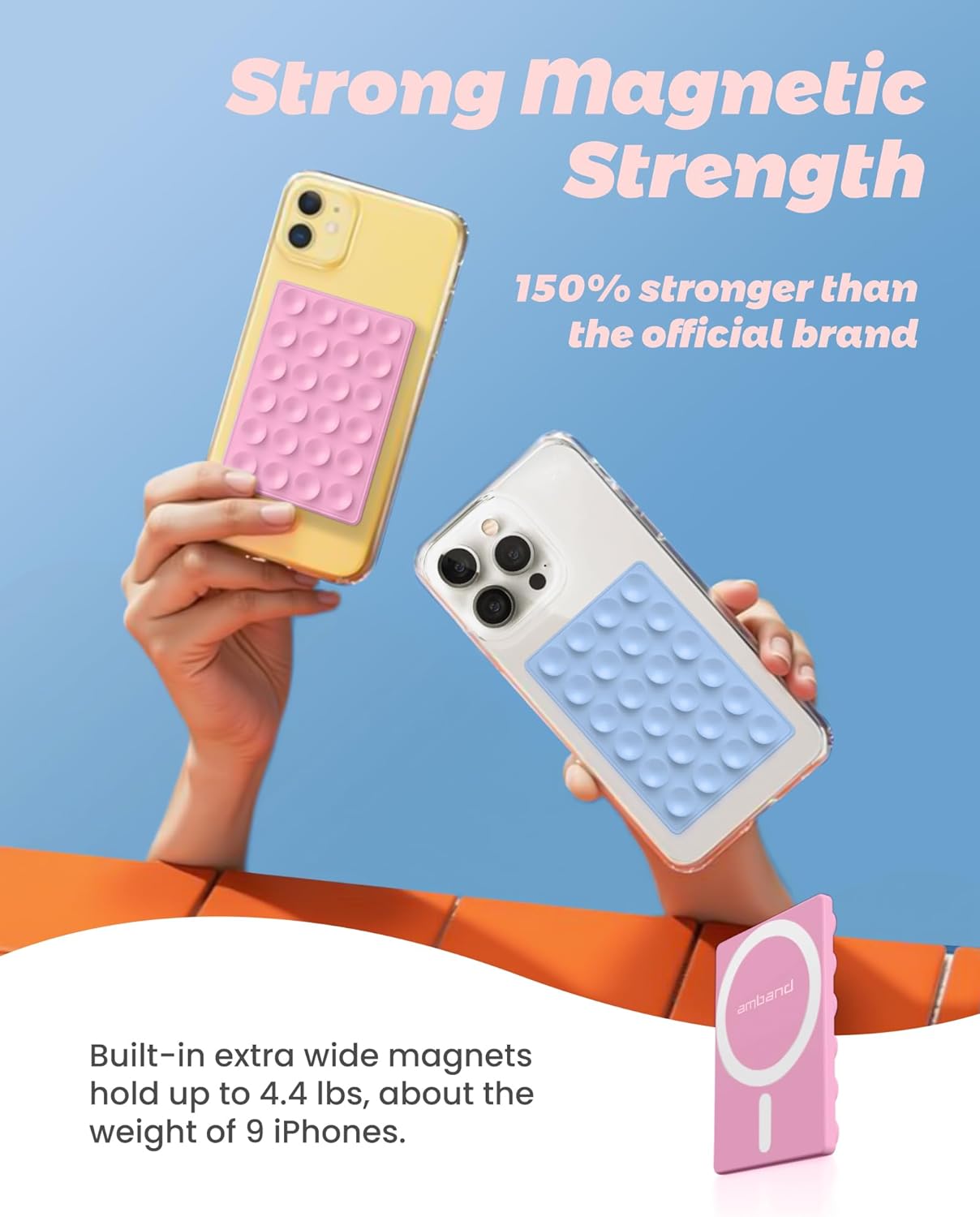 amBand Airplane Travel Essentials Phone Holder, Anti-Slip Magnetic Suction Cup Phone Mount for iPhone Fits Magsafe Attachment, Influencer/Sharer/Content Creator Must Haves for Selfie/Video, Peony Pink