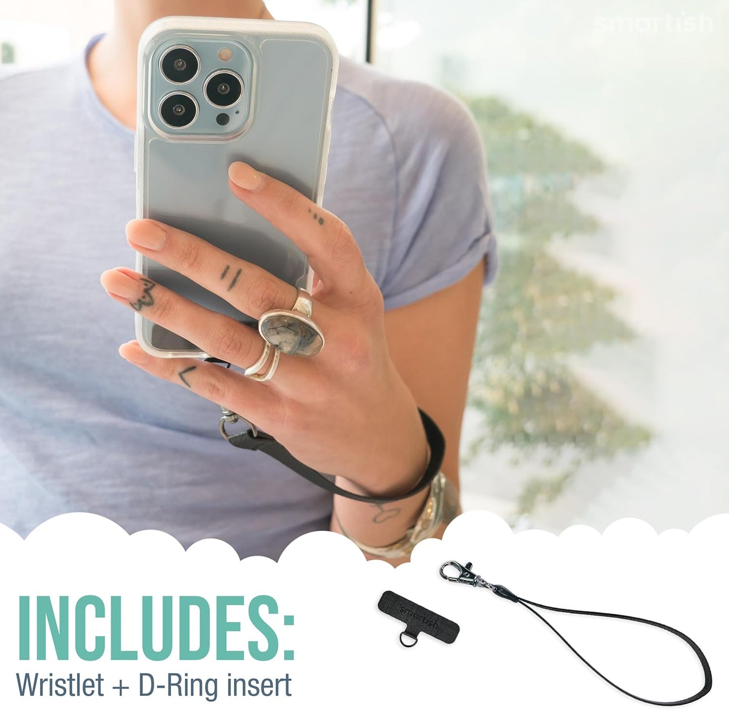 Smartish Phone Wristlet - Case Clinger - Universal iPhone Holder with Detachable Wrist Strap Loop for All Phone Cases - Black Vegan Leather