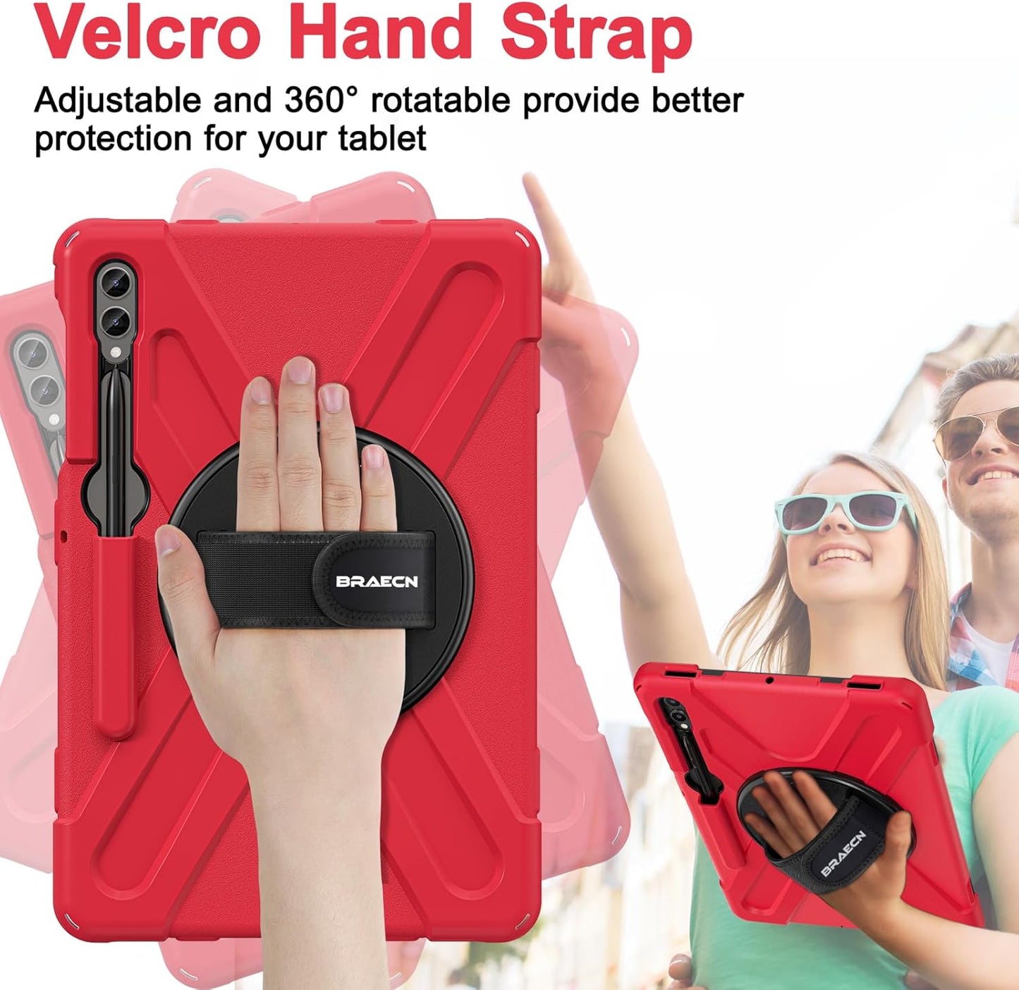 BRAECN for Galaxy Tab S10 Plus/S9 FE+/S9+/S7+/S8+/S7 FE 12.4 inch Case,Heavy Duty Shockproof Case with Carrying Shoulder Strap, S Pen Holder, Kickstand, Hand Strap for Samsung Galaxy Tab S10+-Red