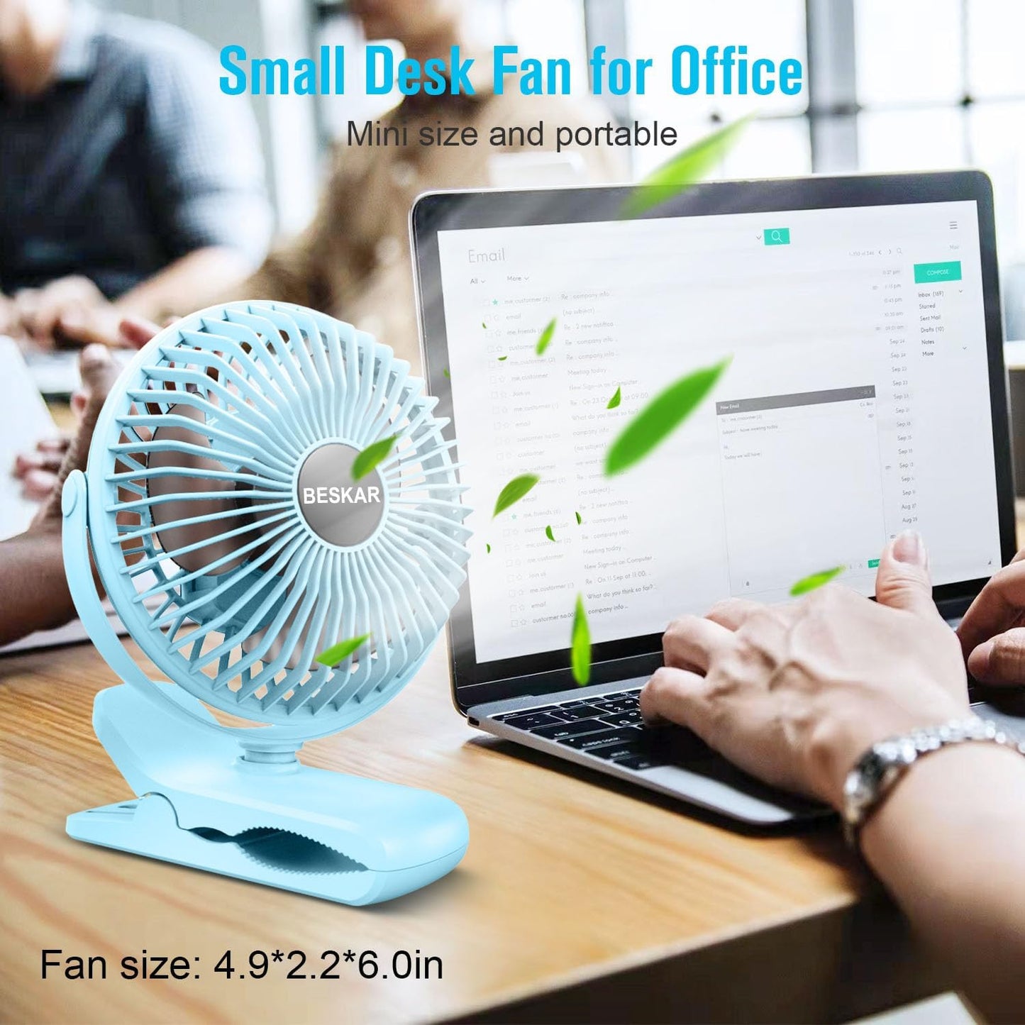 BESKAR Portable Clip on Fan Rechargeable, 4 Speeds Small Battery Operated Fans, USB Desk Fan with Strong Airflow, Sturdy Clamp Fans for Golf Cart Office Outdoor Travel Camping