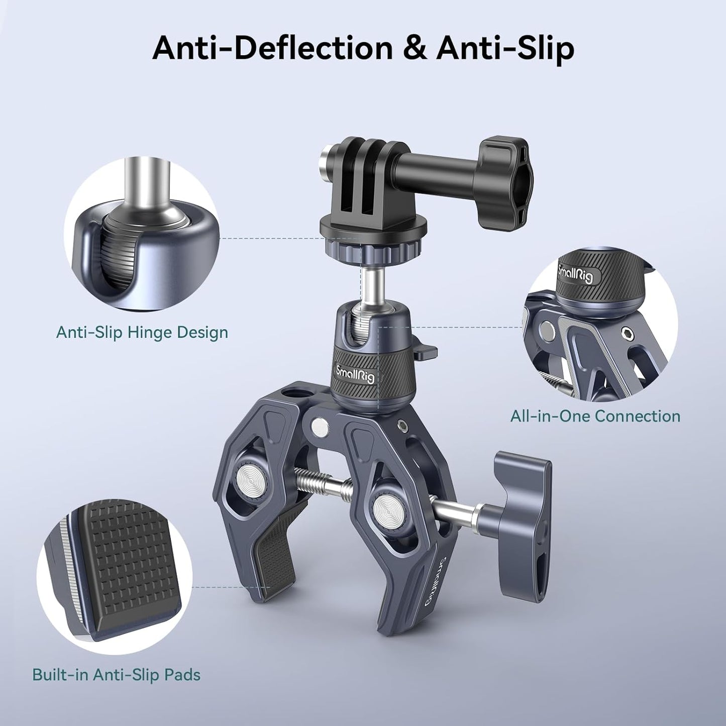 SMALLRIG Camera Mount Clamp, Gopro Motorcycle and Bike Handlebar Mount Kit, Super Clamp for DSLR, Action Camera, Gopro, Insta360, LED Light, Monitor, Max Load 3.5KG