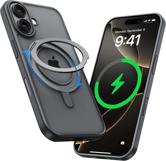 MAGIC JOHN 360° Rotatable Magnetic Invisible Stand for iPhone 16 Case [Camera Control Button] [Compatible with MagSafe] 16FT Shockof for iPhone 16 Case with Kickstand, Black