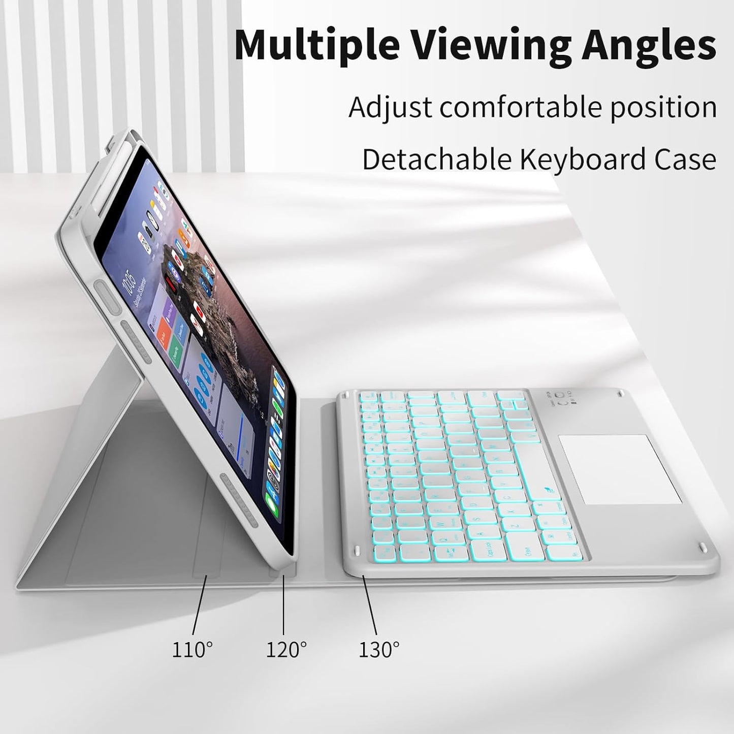 JKSML for iPad(A16) 11th/10th Generation Case with Keyboard (11/10.9 inch) 2025/2022, 7 Color Backlight Detachable Bluetooth Cover with Trackpad, Flip Stand Case Thin with Pencil Holder, Haze Gray