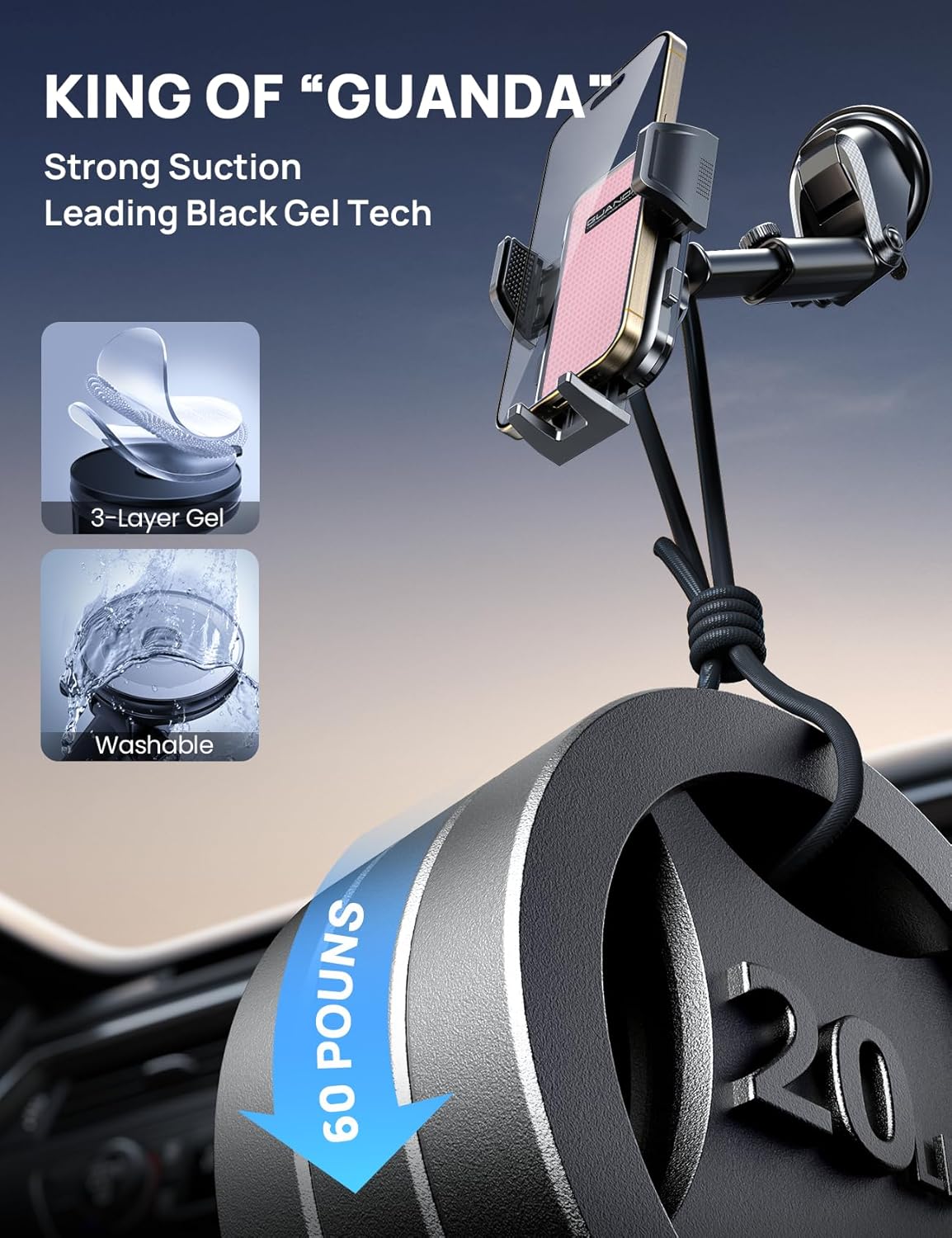 [2025 New] Dashboard Phone Holders for Your Car (+Air Vent Clip) [Military Grade Stable] , Car Cell Phone Holder, Rotatable Suction Cup Car Phone Mount for All Phone (Pink)