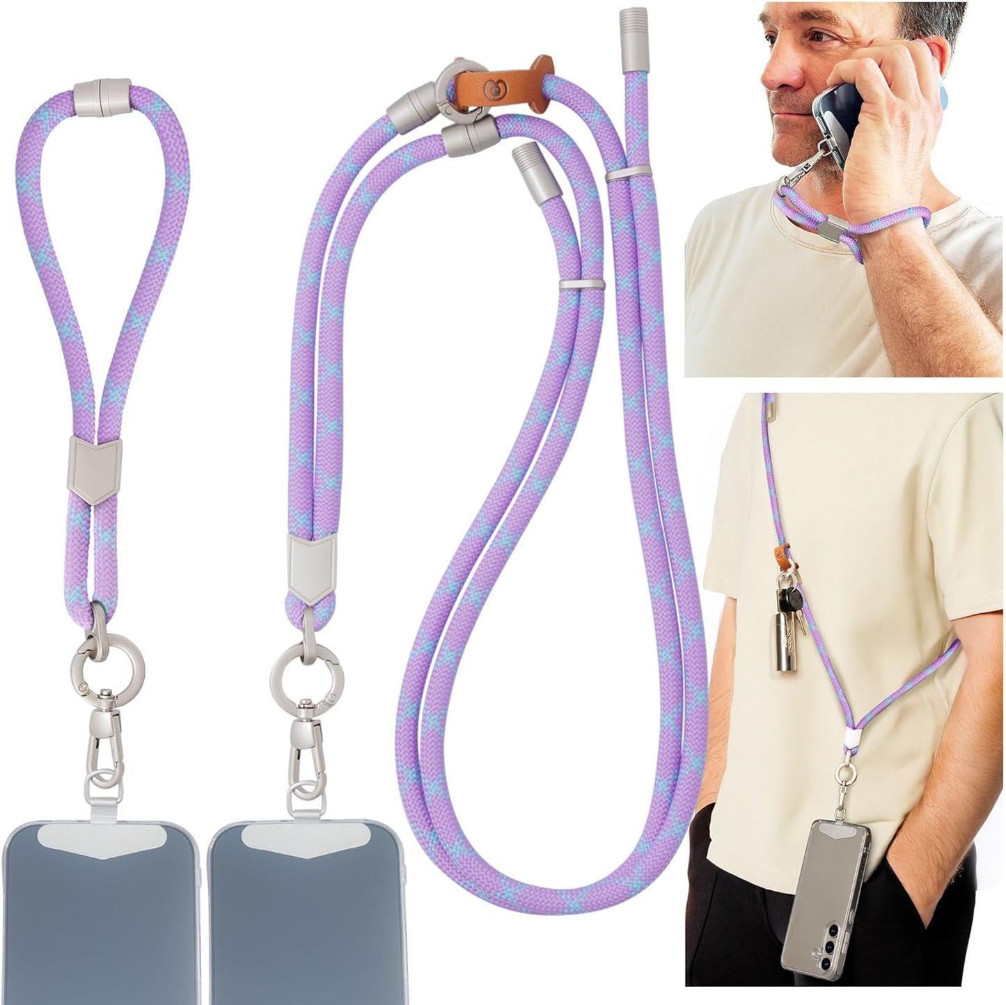 Pulpo 2-in-1 Cell Phone Wrist Strap and Lanyard Lavender & Blue - Anti Theft Phone Lanyard for Men & Women, Wrist Straps for Phones, Lanyards for Smartphones, Adjustable Cellphone Leash & Strap Tether
