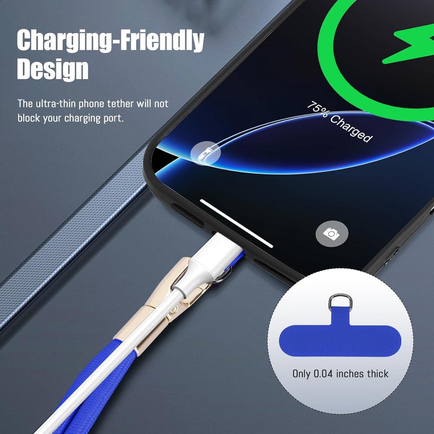 Phone Lanyard 2 Pack, 2x Adjustable Crossbody Phone Strap, 2x Tether Tab, Anti-theft Universal Cellphone Multifuctional Patch Lanyards for iPhone & Most Smartphones, Blue+Black