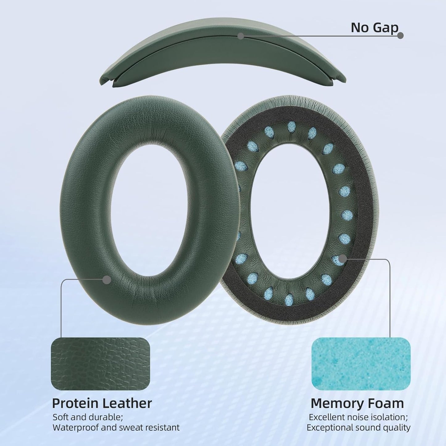 Protein Leather Ear Pads for Bose QuietComfort QC35 QC45 Headband Cushion Cover Replacement Kits with Protein Leather& Memory Foam (Cypress Green)