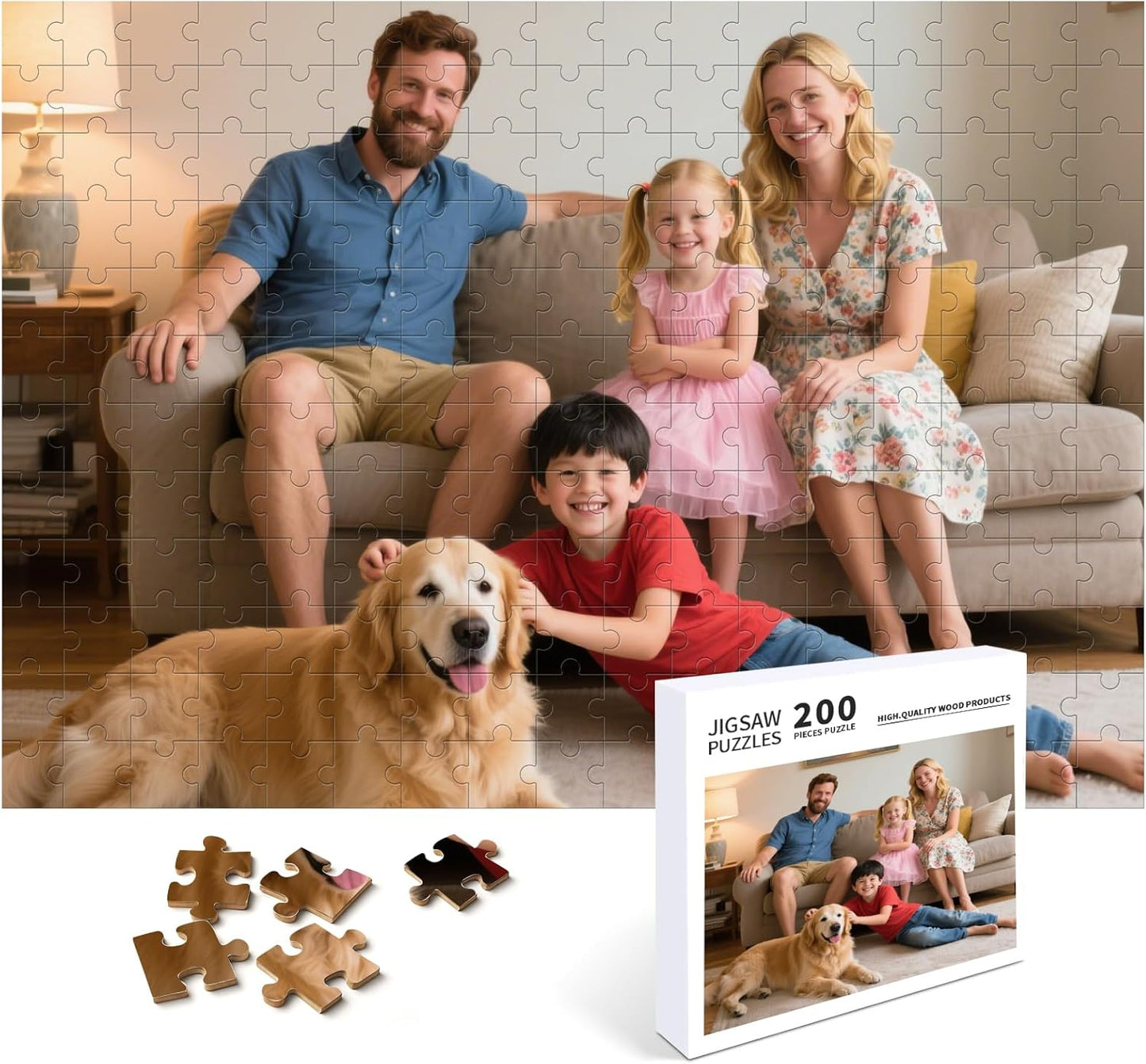 Custom Photo Puzzle – Personalized Jigsaw Puzzle from Your Photos in 200/300/500/1000/1500 Pieces – Custom Puzzle Gift for Families, Pets, Weddings, Anniversaries, Adults and Couples(200-horizontal)