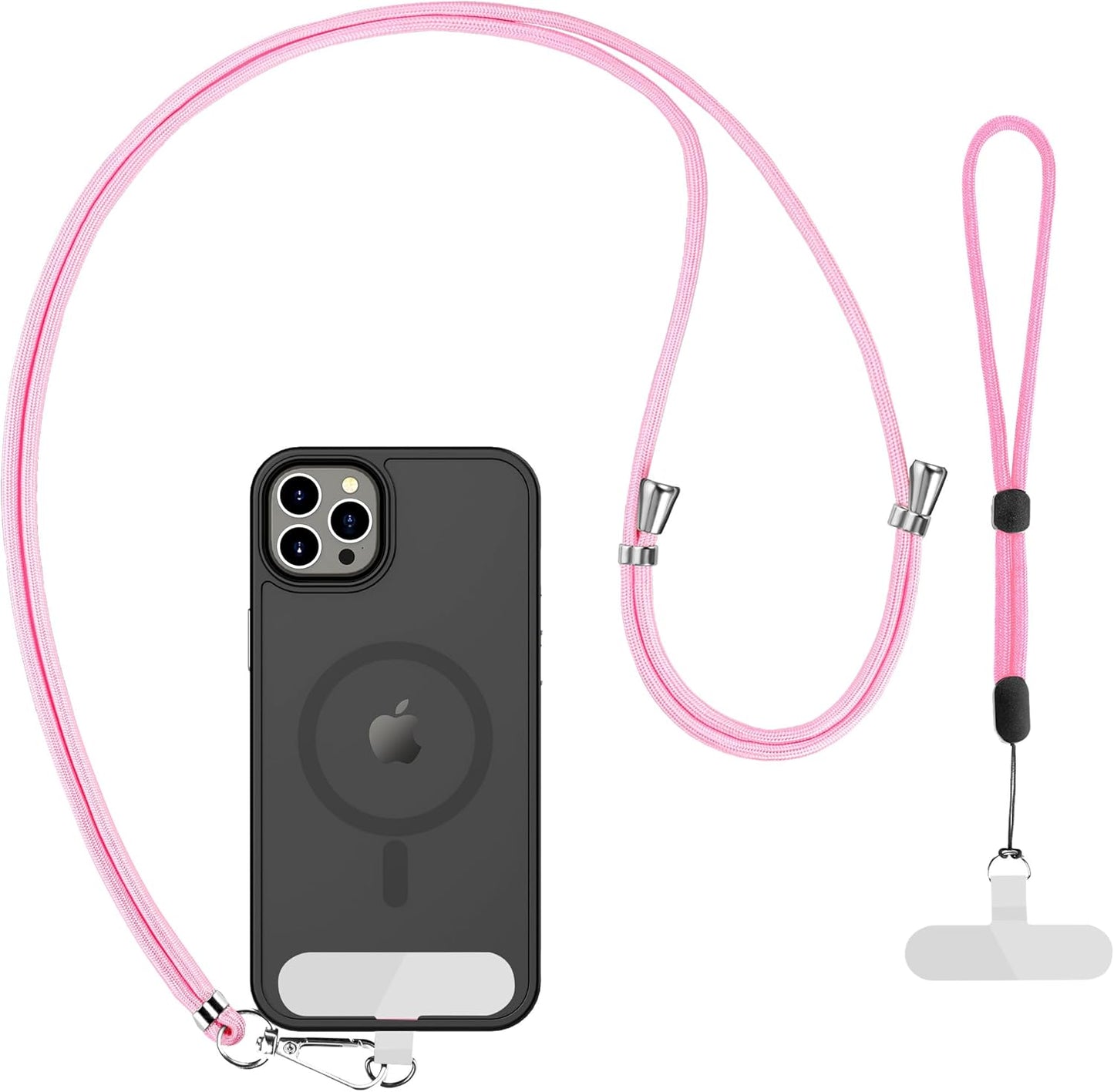 CACOE Phone Lanyard 2 Pcs-1 Pcs Adjustable Neck Strap, 1 Pcs Wrist Strap, 2 Pads, Universal Crossbody Multifuctional Cell Phone Lanyards Compatible with Most Smartphones(Light Pink)