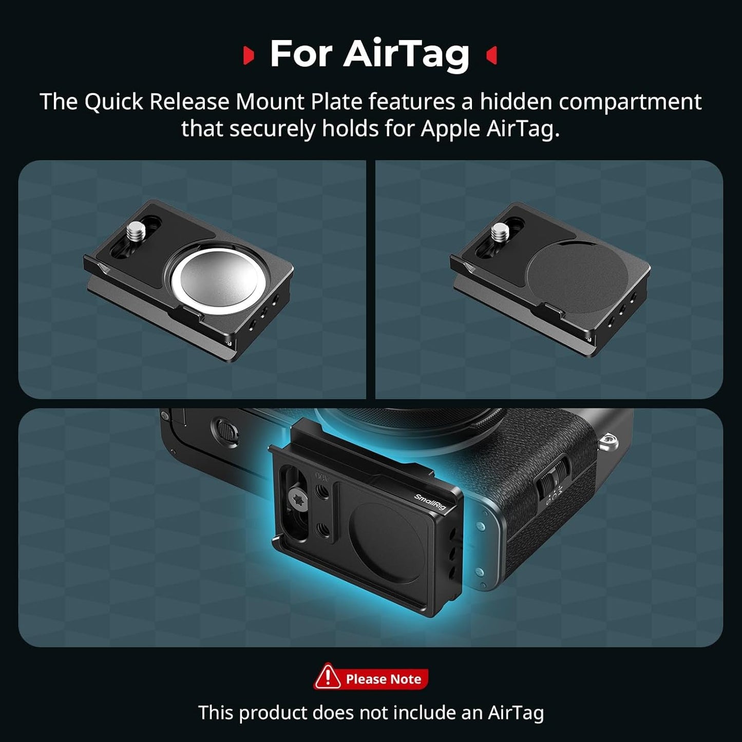 SMALLRIG Mount Plate for AirTag, Quick Release Camera Mount Baseplate for Arca-Type, Built-in EVA Pad, 1/4"-20 Screws, for FUJIFILM X-H2 / X-T4 / X-T5 / X-T50 / GFX 100S II / F8-X5M / X100V - MD5425