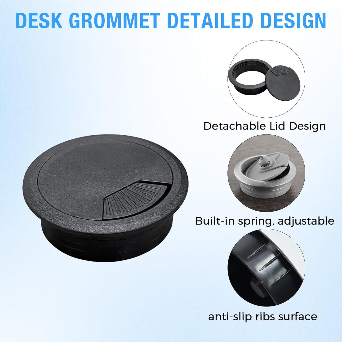 Desk Grommet 2-3/8" (60 mm), Desk Cord Hole Cover, Cable Grommet ABS Plastic, Desk Hole Grommet for Office and Home Table Cable, Detachable Adjustable Cable Cord Organizer (White 2 Pcs)
