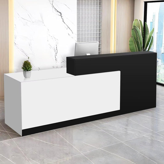 Reception Desk with Counter Modern Checkout Counter with Lockable Drawer Keyboard Tray Receptionist Desk for Office Salon Reception Table D Left 51inch/130cm