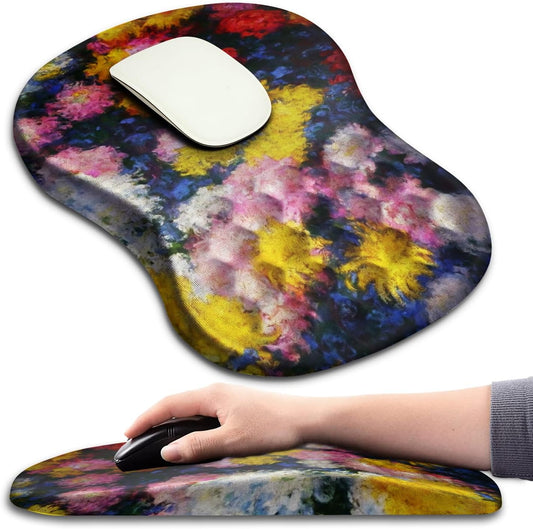 Hokafenle Ergonomic Mouse Pad Wrist Support with Massage Design, Wrist Rest Pain Relief Mousepad with Memory Foam&Non-Slip PU Base, Mouse Pads for Wireless Mouse & Desk(12x8 inch,Monet Chrysanthemum)
