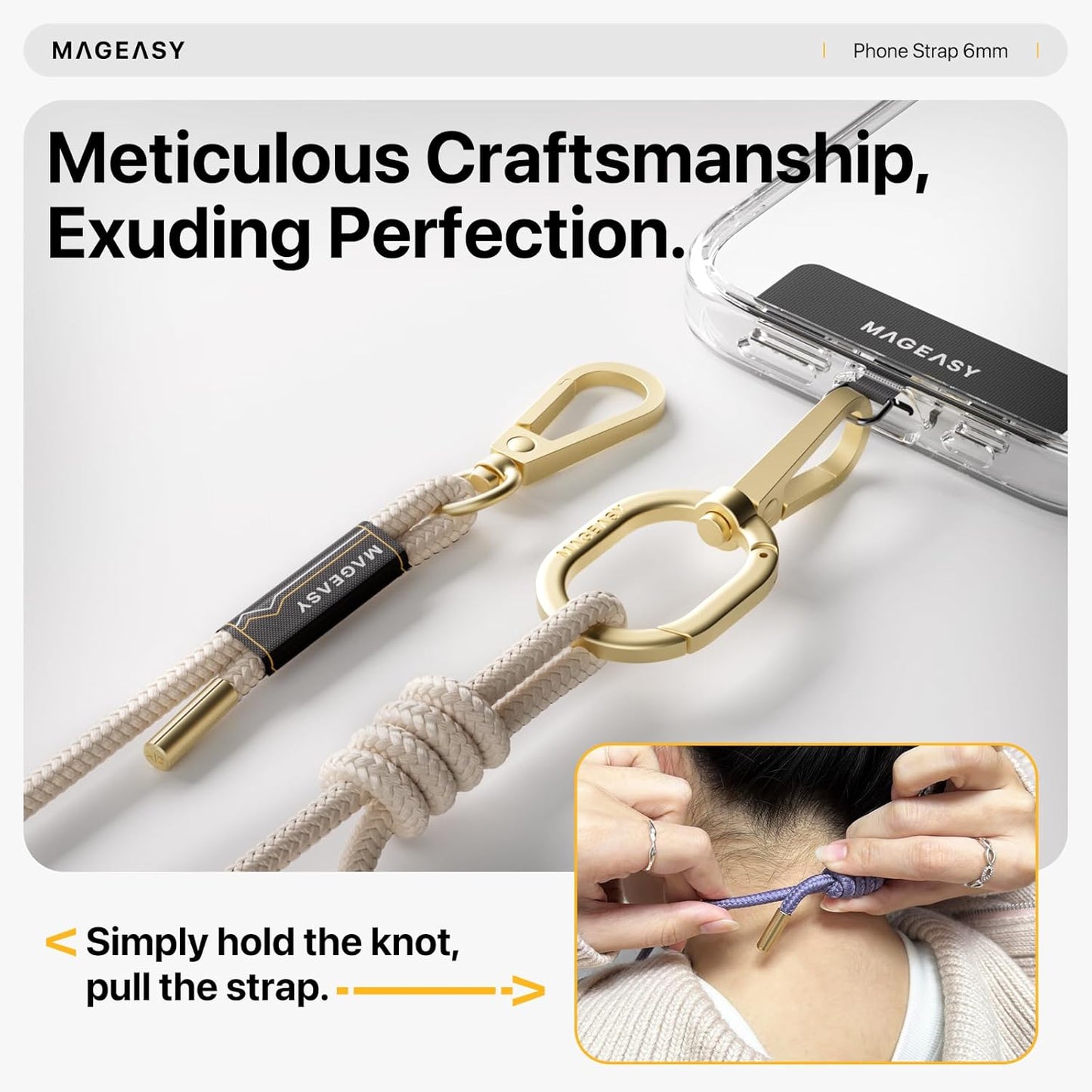 MAGEASY Universal Cell Phone Lanyard - Anti-Theft Rope Crossbody Phone Strap for iPhone 16 Pro Max & Most Smartphones, for Men & Women | 6mm Beige