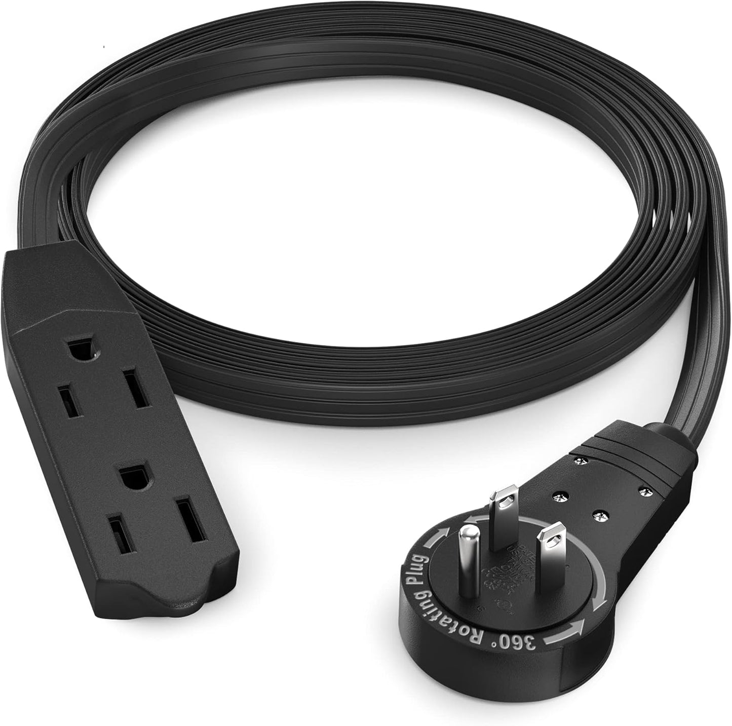 Maximm Cable 4 Ft 360° Rotating Flat Plug Extension Cord, 16/3 AWG Multi 3 Outlet 3-Prong Grounded Wire- Black - UL Certified