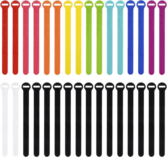 Self-Gripping Cable Ties by Wrap-It Storage, Multi-Color, 8 Inch Straps (30-pack) – Reusable Hook and Loop Cord Organizer Cable Ties for Cord Management and Desk or Office Organization