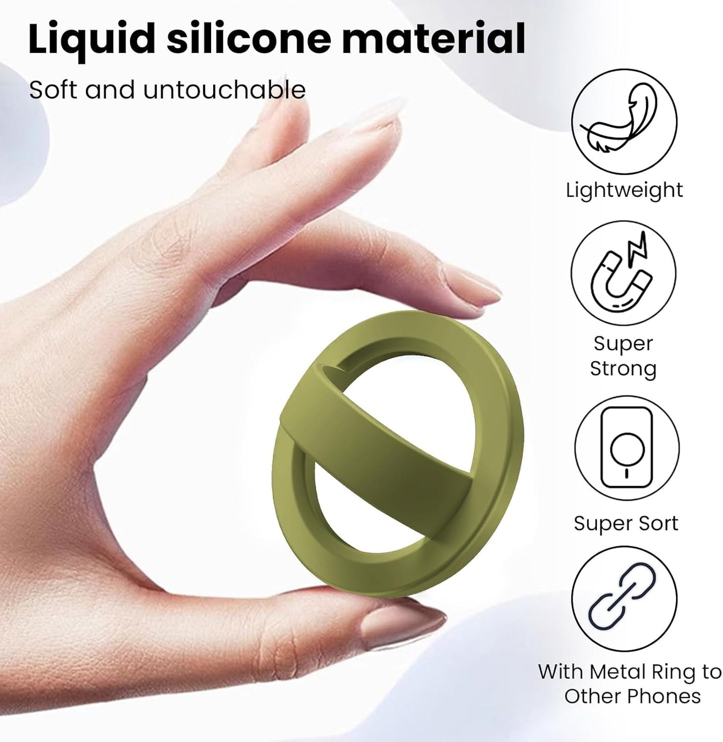 Magnetic Silicone Ring Grip Phone Holder, Loop Grip Phone Holder,Magnetic Phone Loop,Magsafe Phone Grip,Compatible with Magsafe for iPhone 16/15/14/13/12 Series (Wasabi Green)