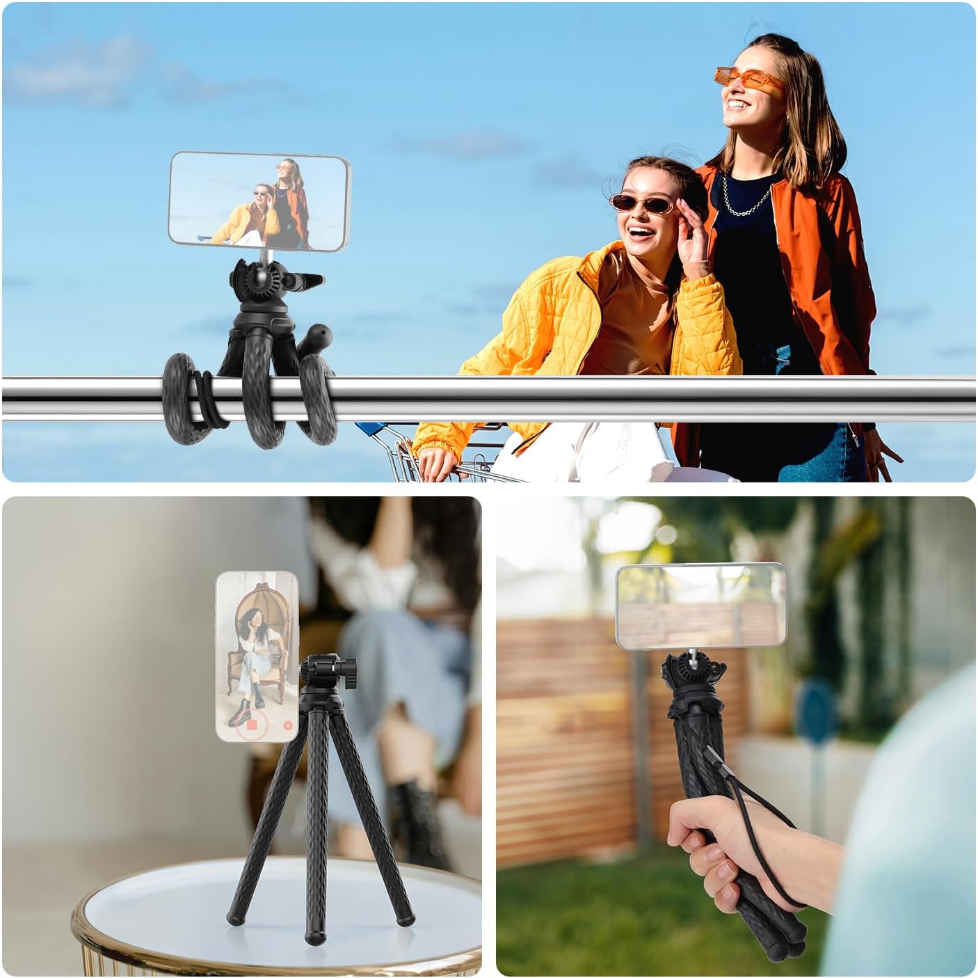 NEEWER Magnetic Flexible Phone Tripod Compatible with Magsafe iPhone 15 Pro Max 14 Series Android, Mini Vlog Cellphone Tripod Stand with Ball Head for Stroller Bike Motorcycle Tube Round Objects, TP33