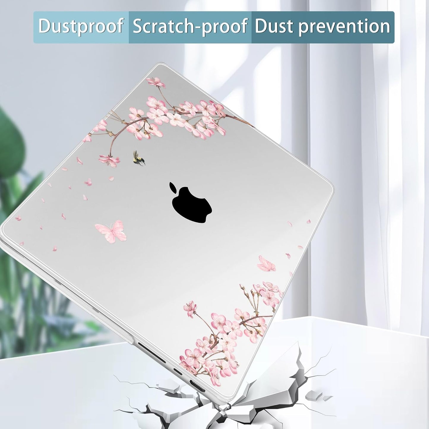 Tuiklol for M4 MacBook Pro 14 Inch Case 2024-2021 Release A3112 A3401 A3185, M3 A2918 A2992/M2 A2779/M1 A2442 Pro/Max Chip,Hard Shell Case with Screen Protector for Touch ID, Plum Blossom