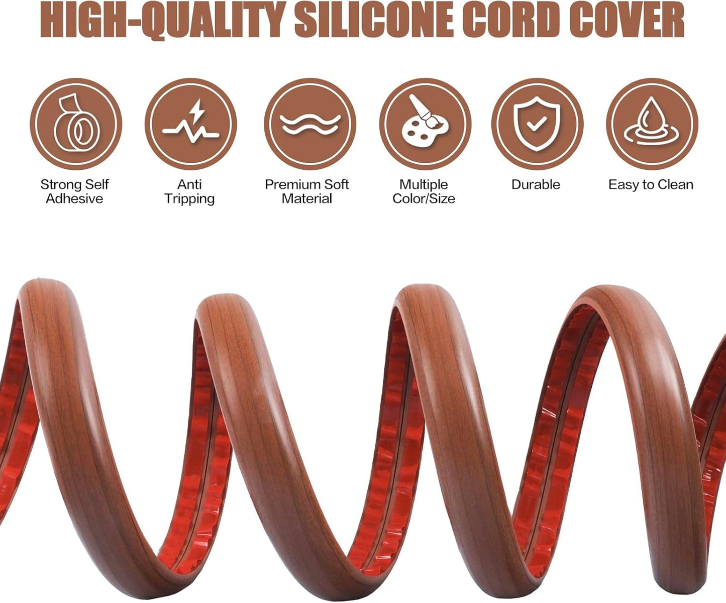Floor Cord Cover Self Adhesive Cord Hider,10FT Cable Management, Extension Strip Protector for Wires, Prevent Cable Trips for Offices, Gyms, Exhibitions Cavity:0.39"(W) x 0.27"(H) Wood Red Teak