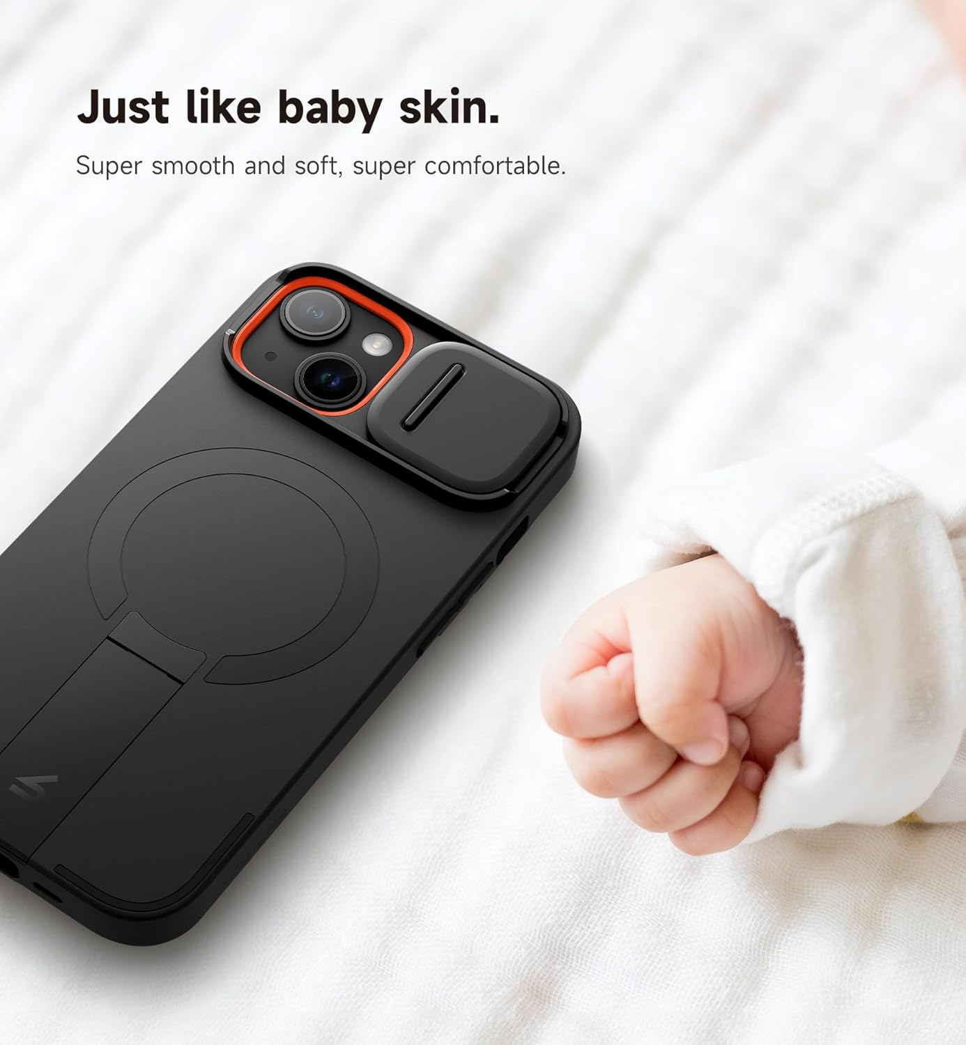 SURITCH for iPhone 15 Case with Magnetic Camera Slide Cover and Adjustable Kickstand, Compatible with MagSafe, Shockproof Bumper Case Slim Protective Cover 6.1 Inch, Black