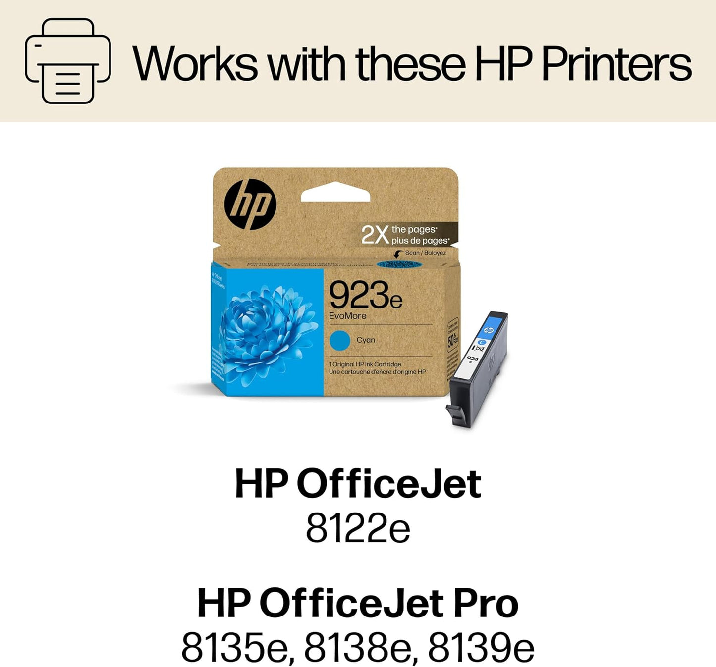 HP 923e EvoMore High Yield Cyan Ink Cartridge | Works OfficeJet 8120 Series, OfficeJet Pro 8130 Series | Carbon Neutral | 4K0T4LN