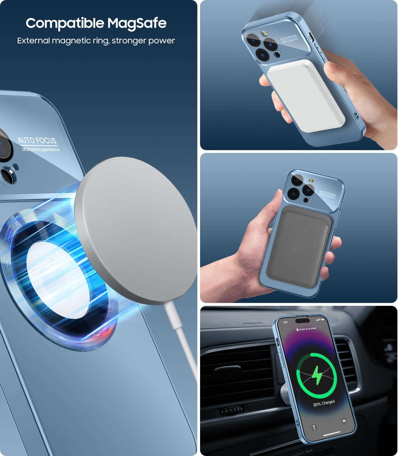 Magnetic for iPhone 12 Pro Case, Compatible with MagSafe, Built-in Camera Lens Protector, Logo View, Military Grade Drop Proof Phone Case Cover, Sierra Blue