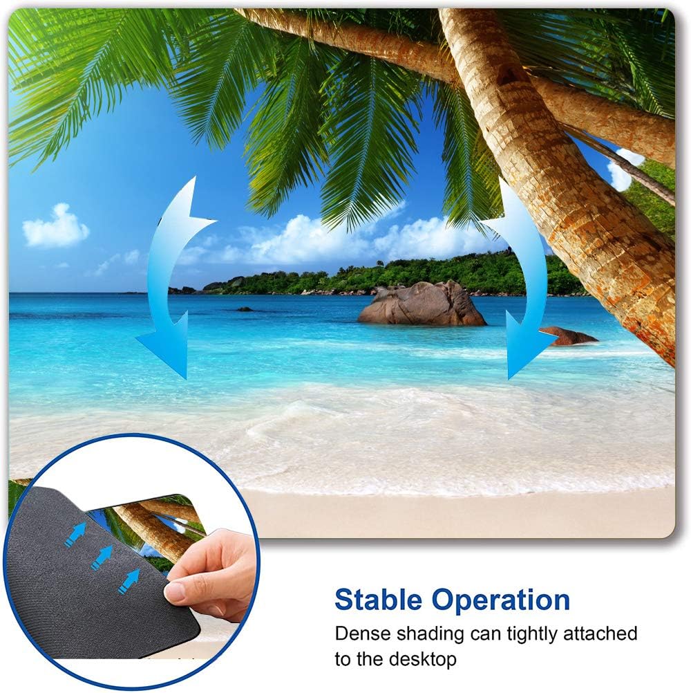 Beach Mouse Pad With Coconut Trees - Gaming Mat, Square Waterproof, Non-Slip Rubber Base for Office, Home, Laptop, Travel - 9.5"x7.9"x0.12" Inch