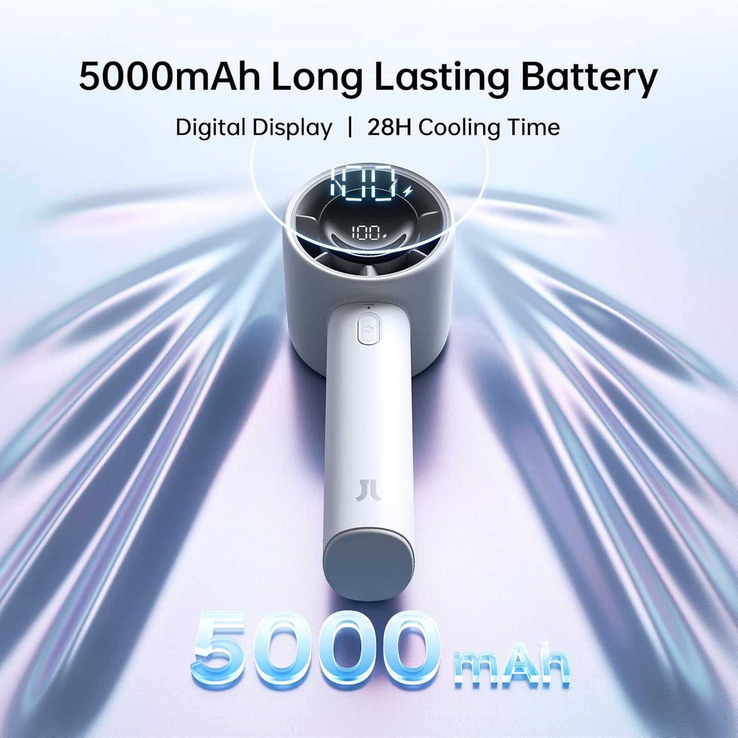 JISULIFE Handheld Turbo Fan, 5000mAh Rechargeable Portable Fans,Up to 28 Hours Working,5 Speed Strong Wind,Personal Mini Fan for Travel Outdoor Camping Beach Makeup（Gray）