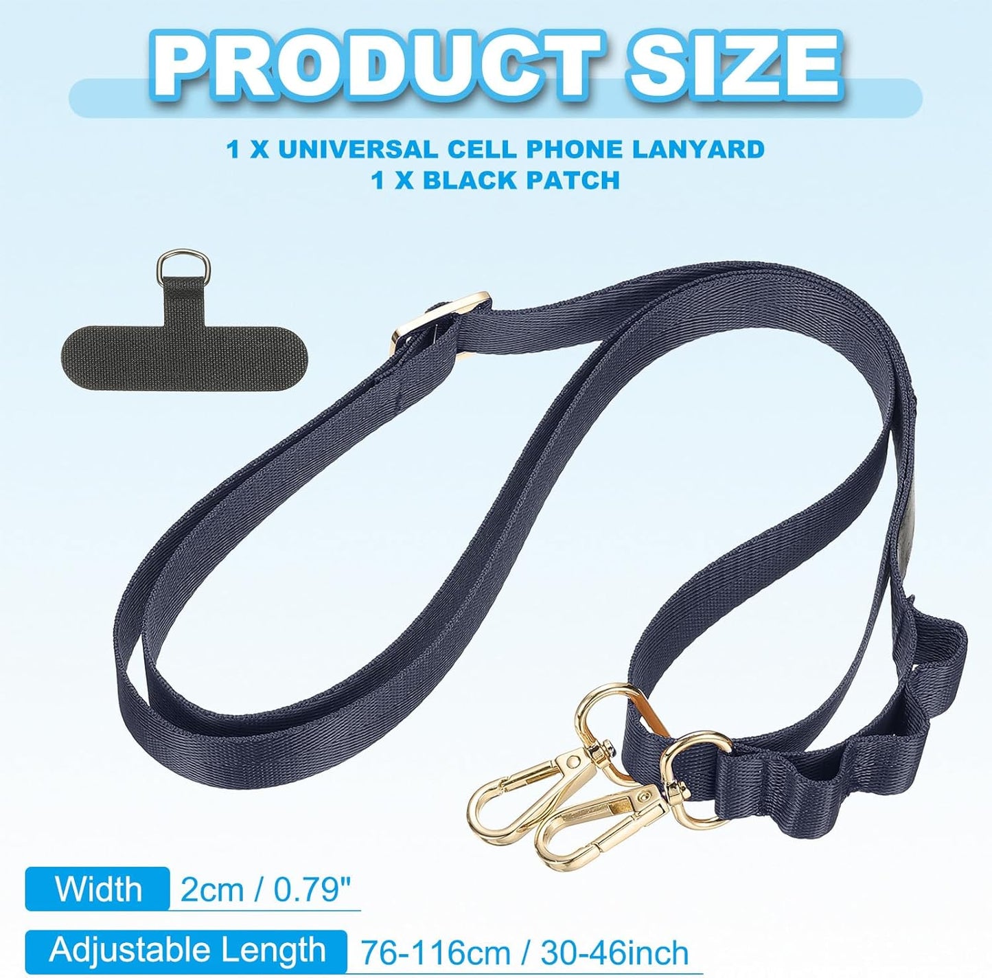 PATIKIL Universal Cell Phone Lanyard, Adjustable Crossbody Phone Strap Anti-Theft Polyester Neck Lanyard with Patches for Concerts Gym Travel Secure Hands-Free Carry, Navy Blue