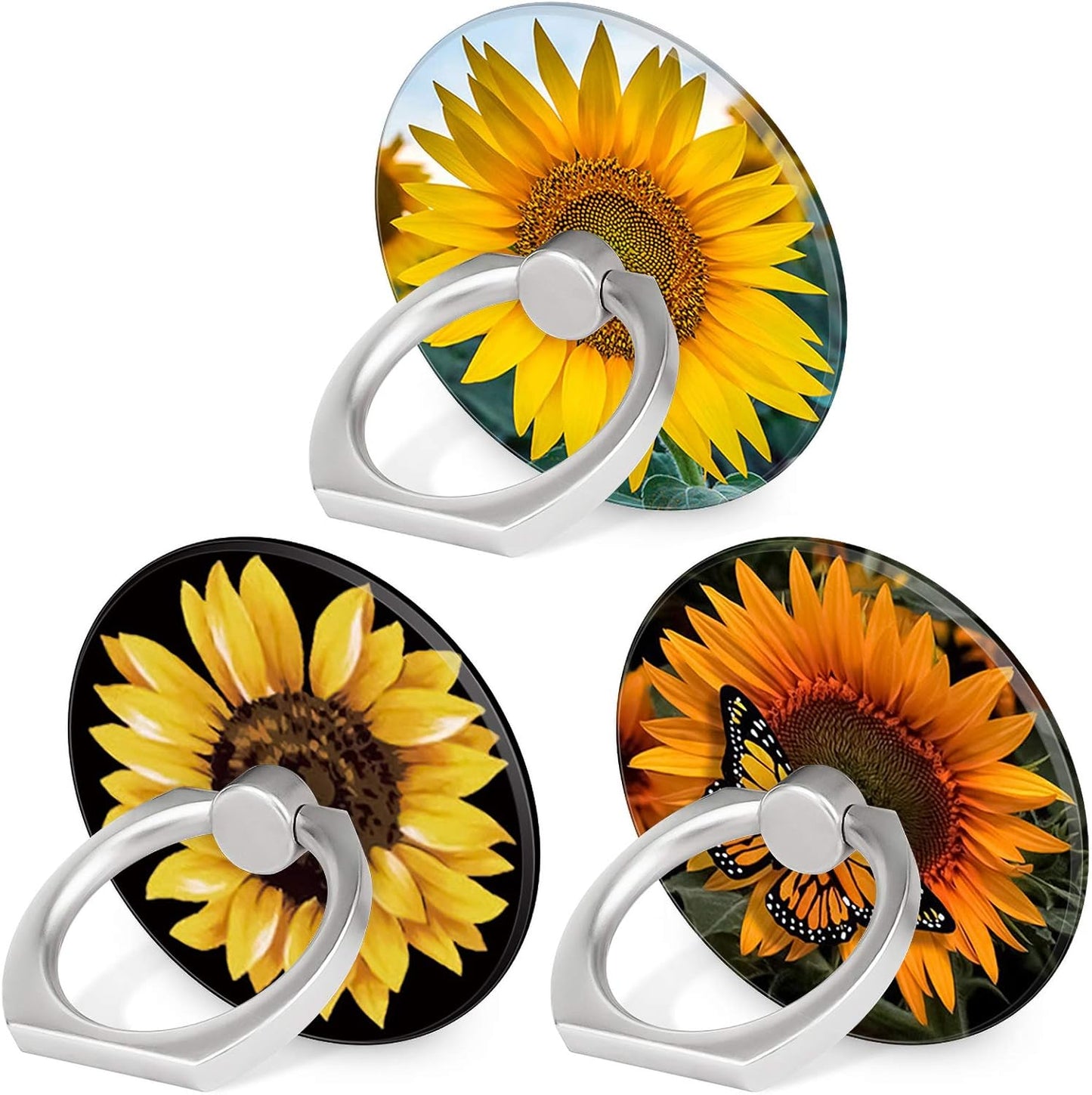 Bonoma Cell Phone Ring Holder Stand, 3 Pack Sunflowers 360 Rotation Universal Smartphone Ring Grip Stand Compatible with Smartphones and Tablets