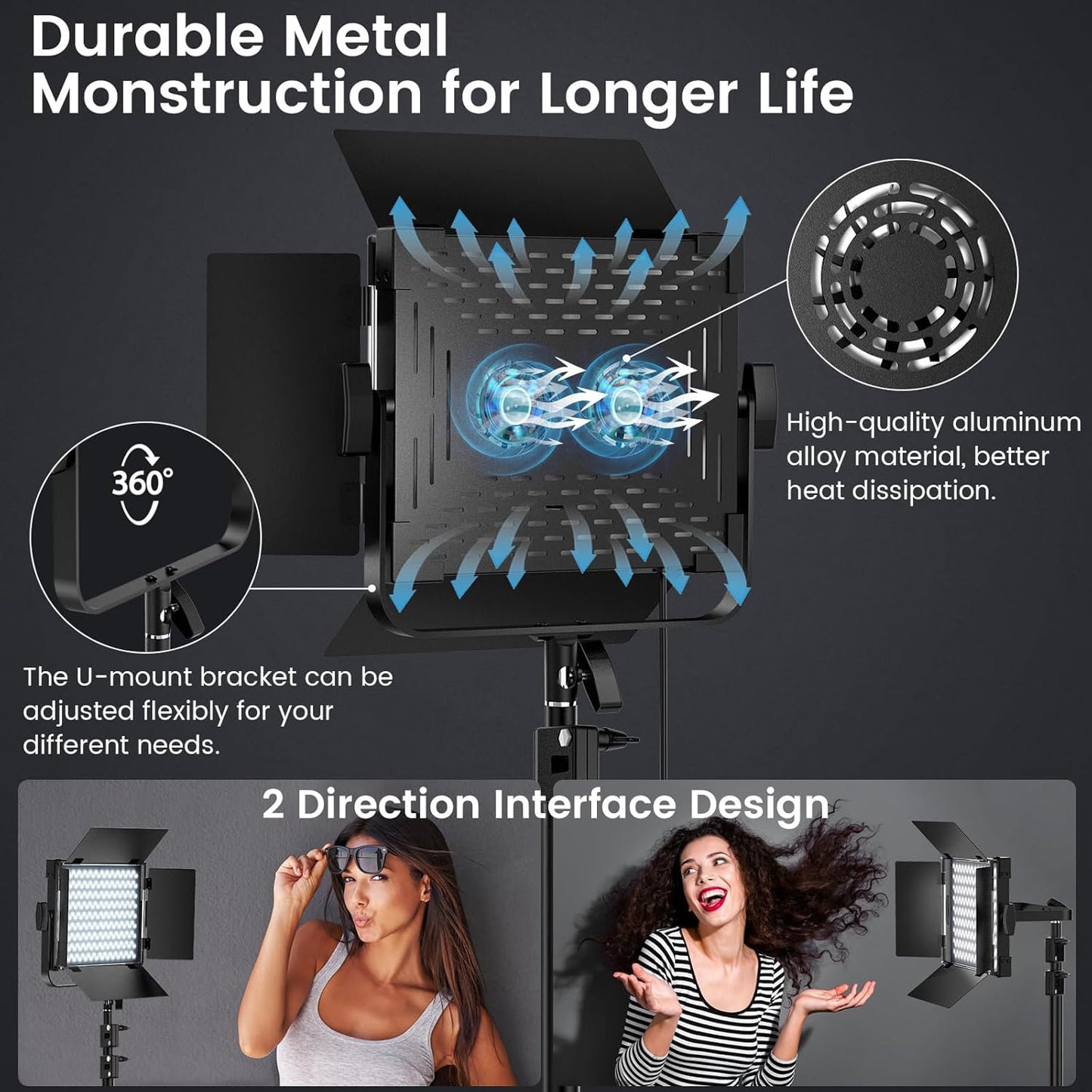 RGB Photography Lighting Kit, 50W Bi-Color Professional LED Studio Lights, 2300k~8500k Dimmable Photo Lights for Photography Filming Camera Video Recording Stage Shooting Streaming YouTube TikTok