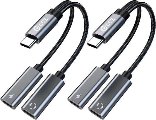 USB C Splitter,1 in 2 Out Dual USB C Type Headphone and Charger Audio Adapter,Hi-Fi Sound Quality Type C Headphone Adapter and Charging Dongle Cable Compatible with Phone 16/15 Pro Max(USB-USB,2Pack)